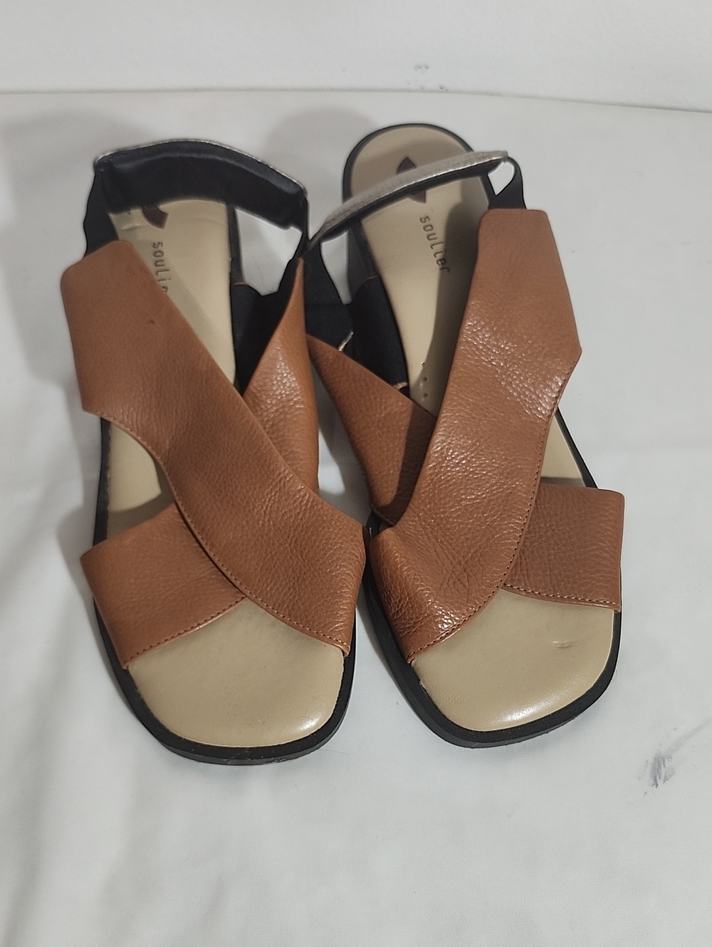 Soulier Brown Leather Crisscross Sandals for Women